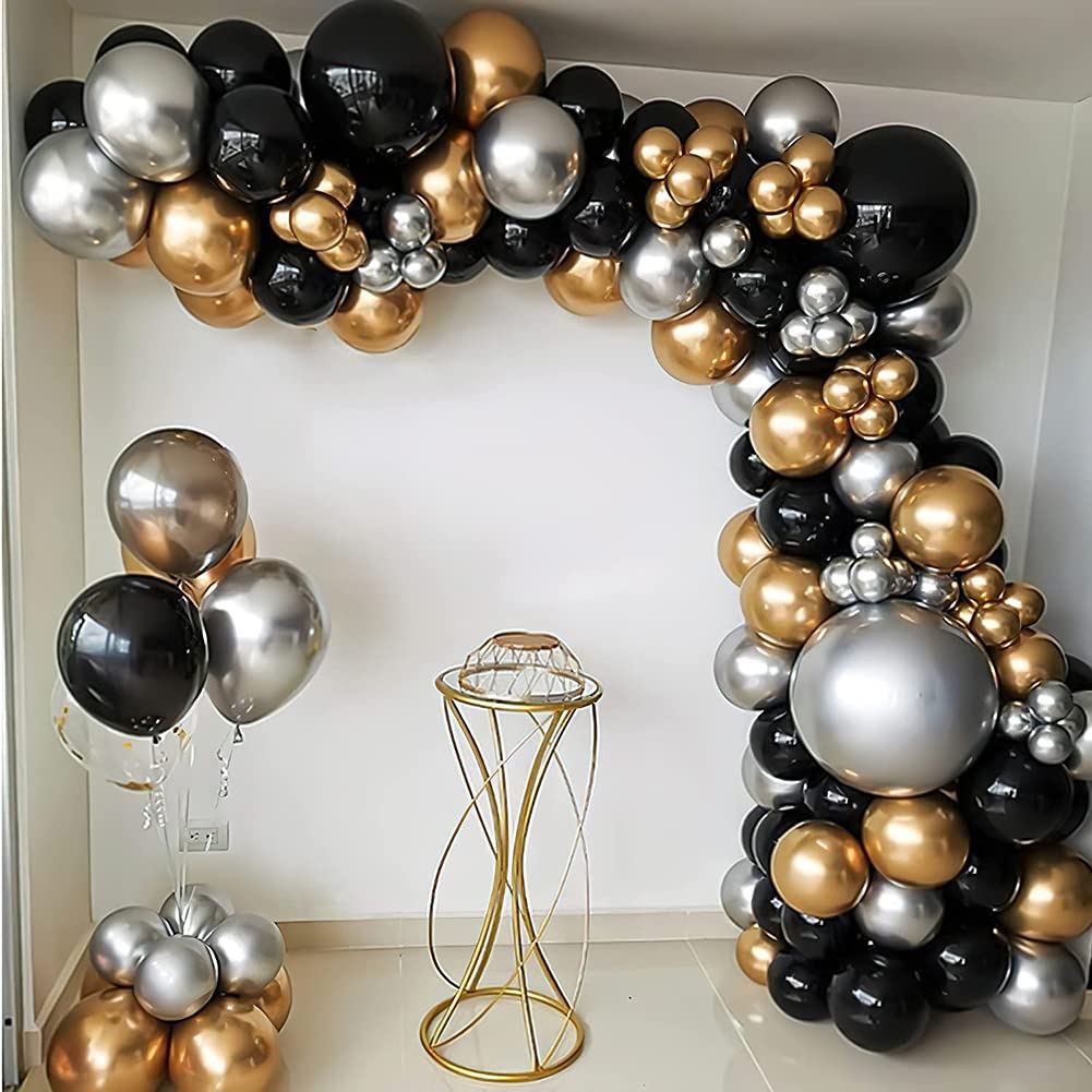 Black Gold Silver Balloon Garland Arch Kit