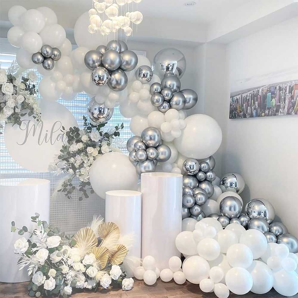 white silver party decorations