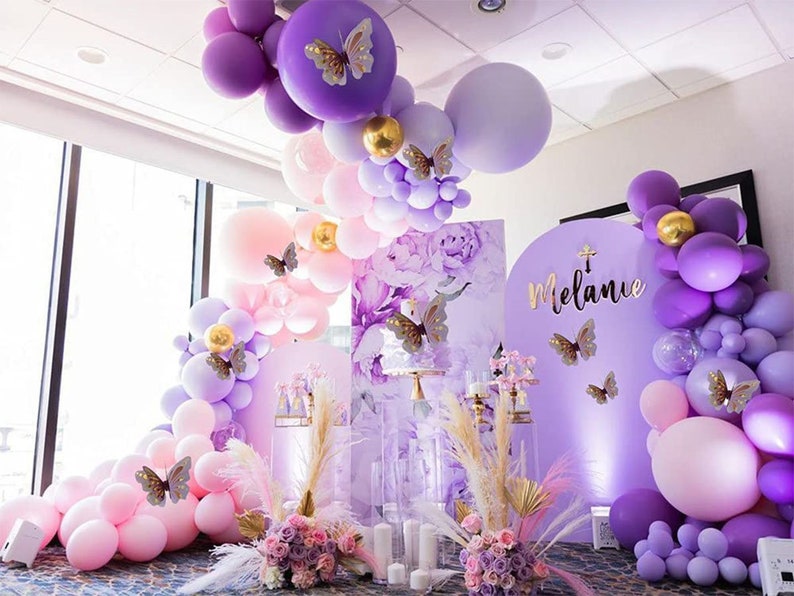 gold purple balloon garland