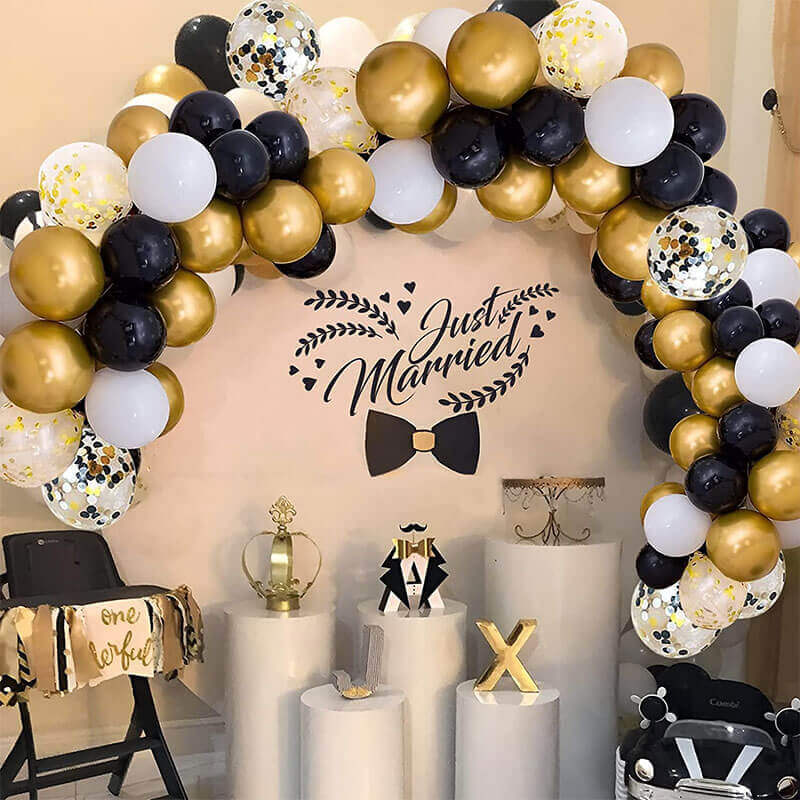 Gold White and Black Confetti Balloons
