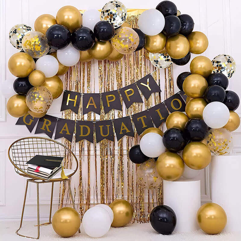 Black Gold White Balloons and Gold Confetti Balloons
