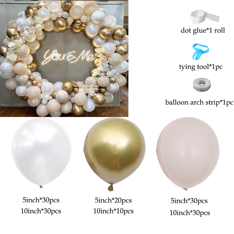 package list of white gold balloon arch
