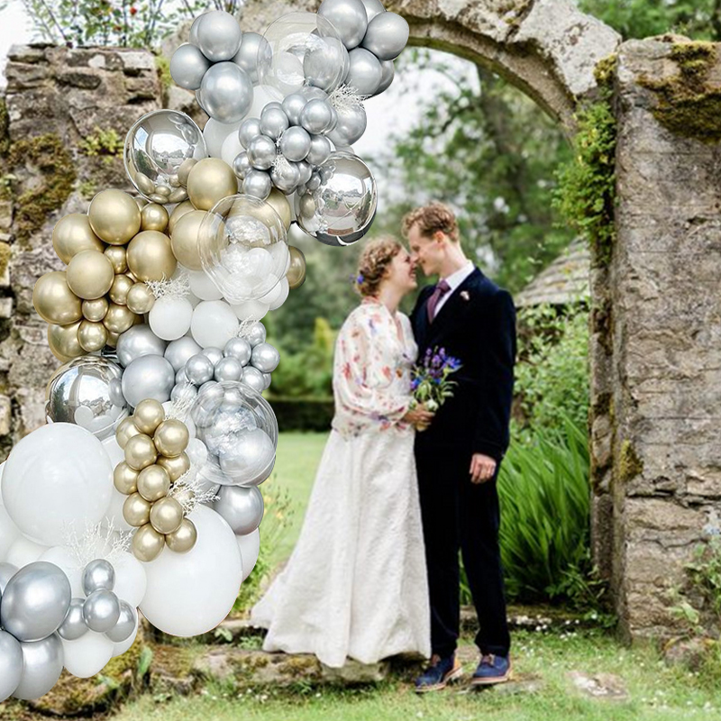 wedding silver white balloon garland