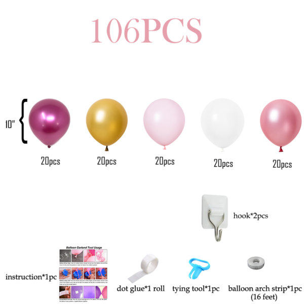 package list of pink wedding balloon garland
