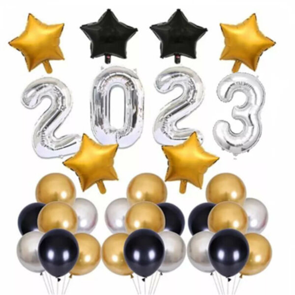 2023 black gold silver balloons set