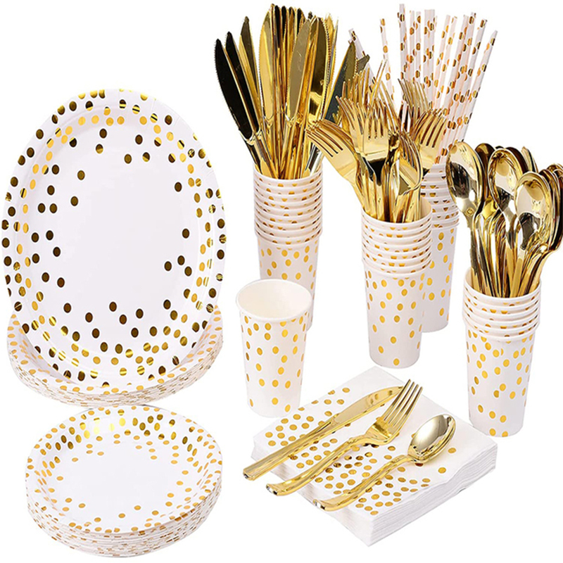 white and gold graduation party tableware set