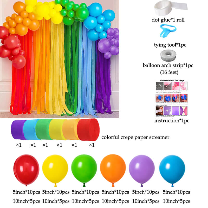 package list of rainbow balloon garland kit