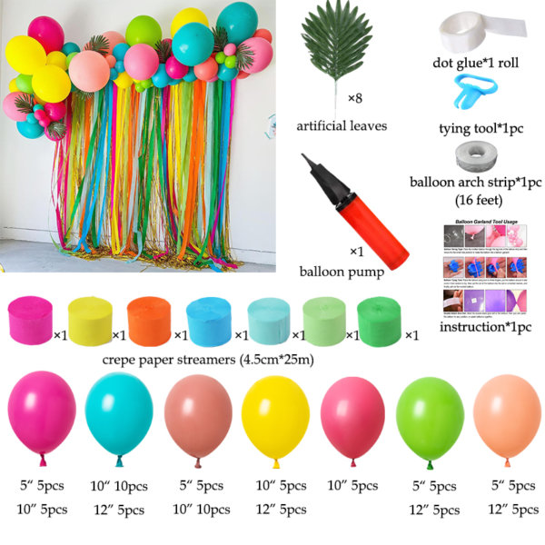 package list of tropical hawaiian balloon garland