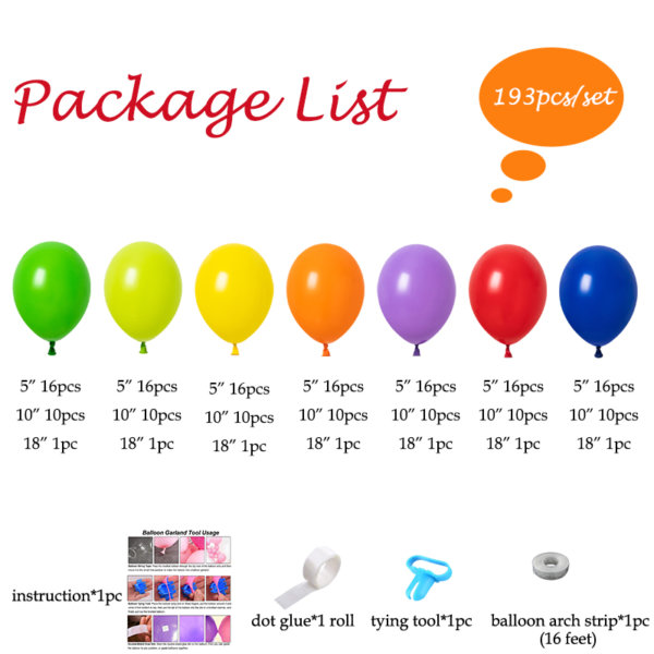 package list of rainbow balloon garland