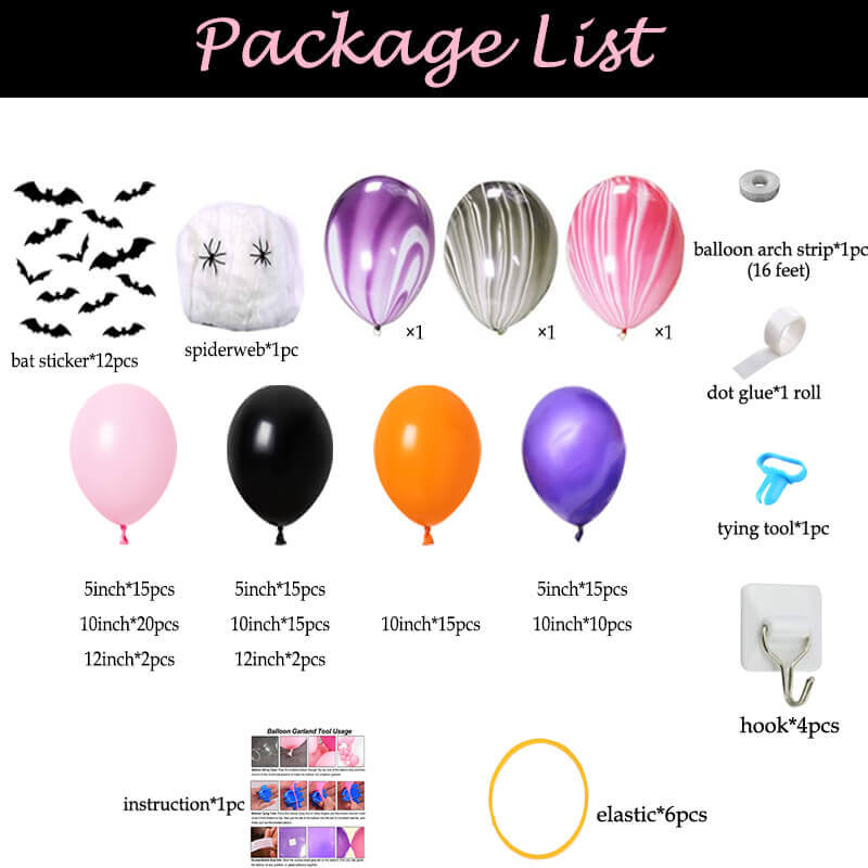 package list of bat pink halloween balloon garland kit