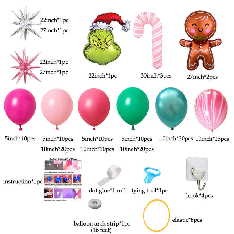 package list of pink christmas balloon garland
