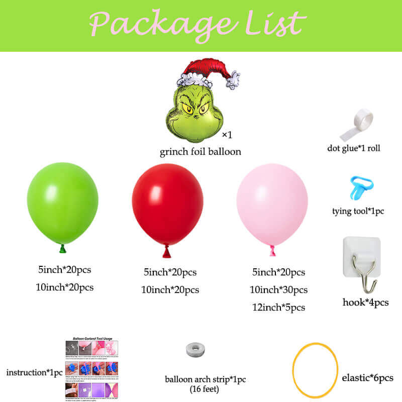 package list of grinch christmas balloons decoration