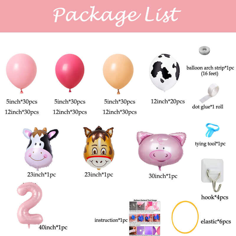 package list of pink farm balloon garland