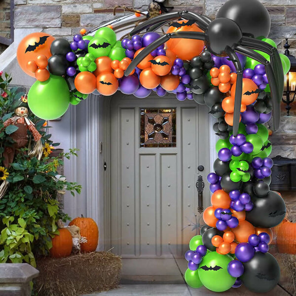Purple and Green Halloween Balloon Arch