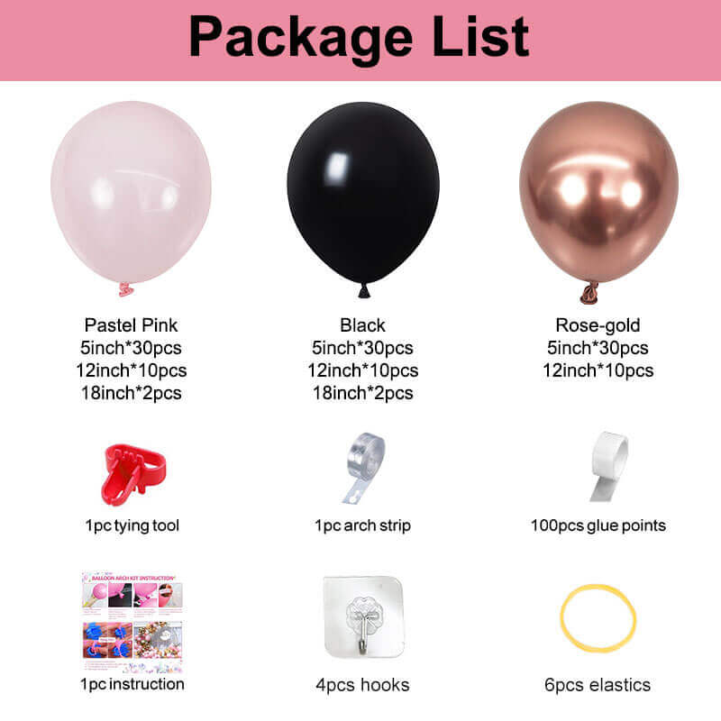 pink and black balloon garland