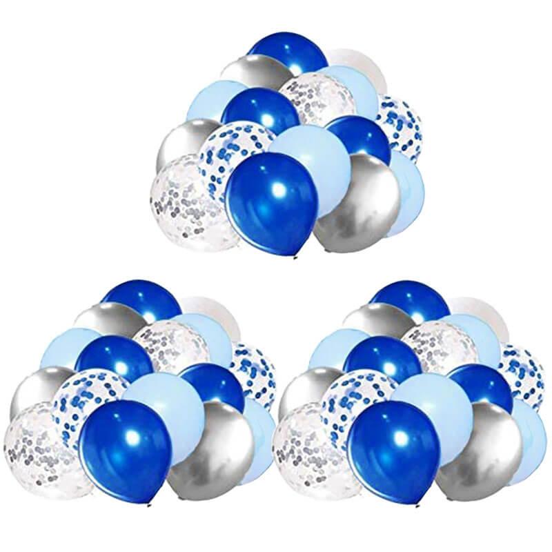 Blue Silver White Confetti Balloons