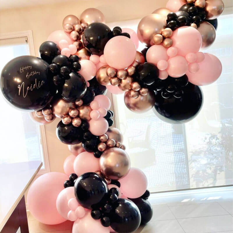pink and black balloons