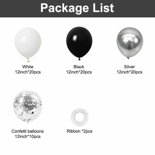 black silver confetti balloons