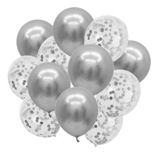 Silver Metallic Balloons and Confetti Balloons