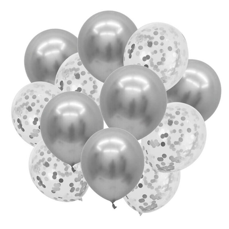 Silver Metallic Balloons and Confetti Balloons 40pcs Microplush