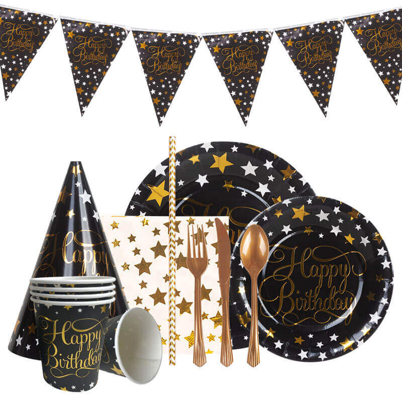 gold black party tableware